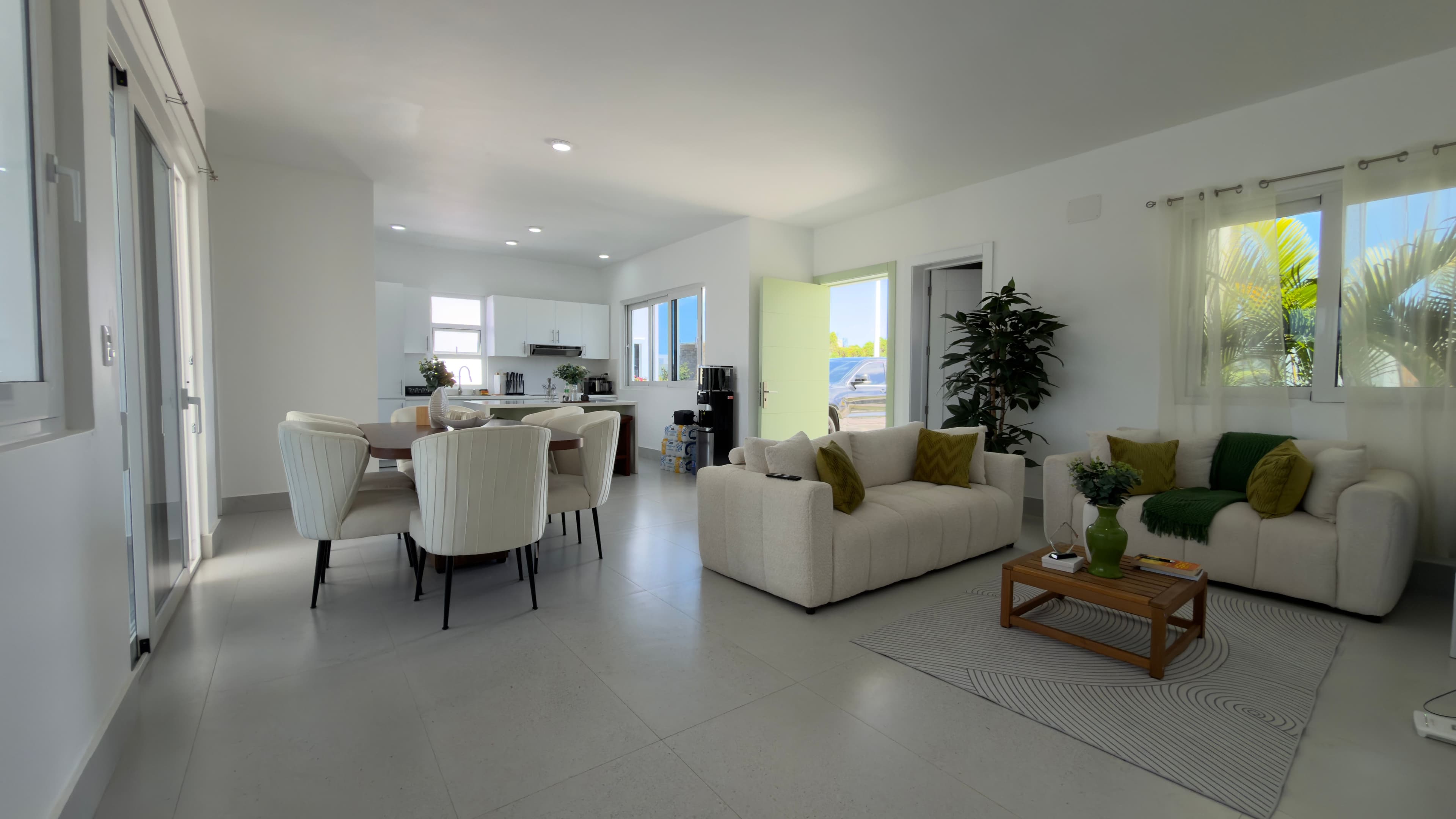 3-Bedroom Furnished Villa with Private Pool in Sosúa Ocean Village — Open living & dining area