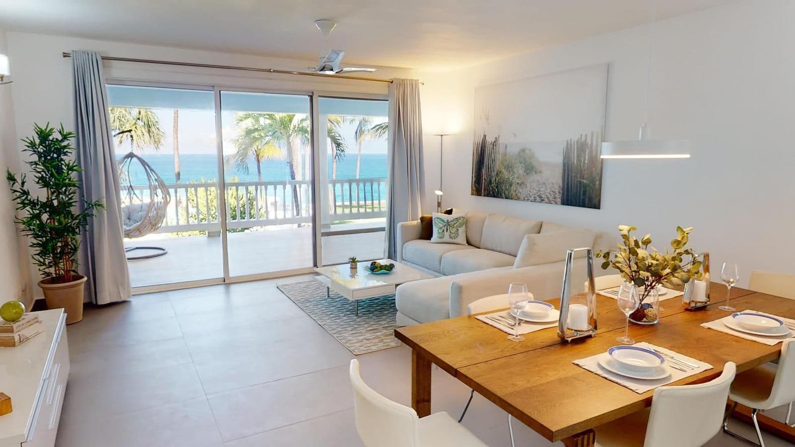2-Bedroom Oceanfront Ground-Floor Apartment in Sosúa — Open living & dining area