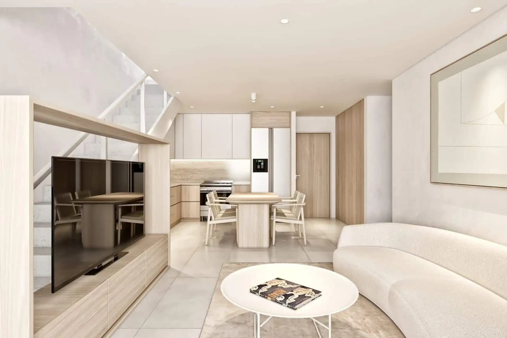 1-Bedroom Apartment with Balcony near Kite Beach, Cabarete — Open living & dining area