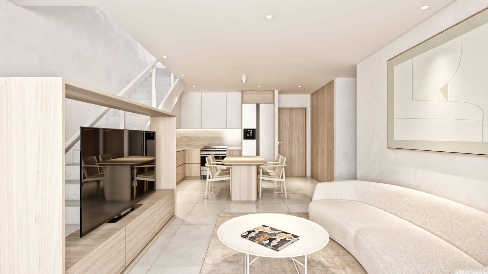1-Bedroom Apartment with Balcony near Kite Beach, Cabarete — Open living & dining area