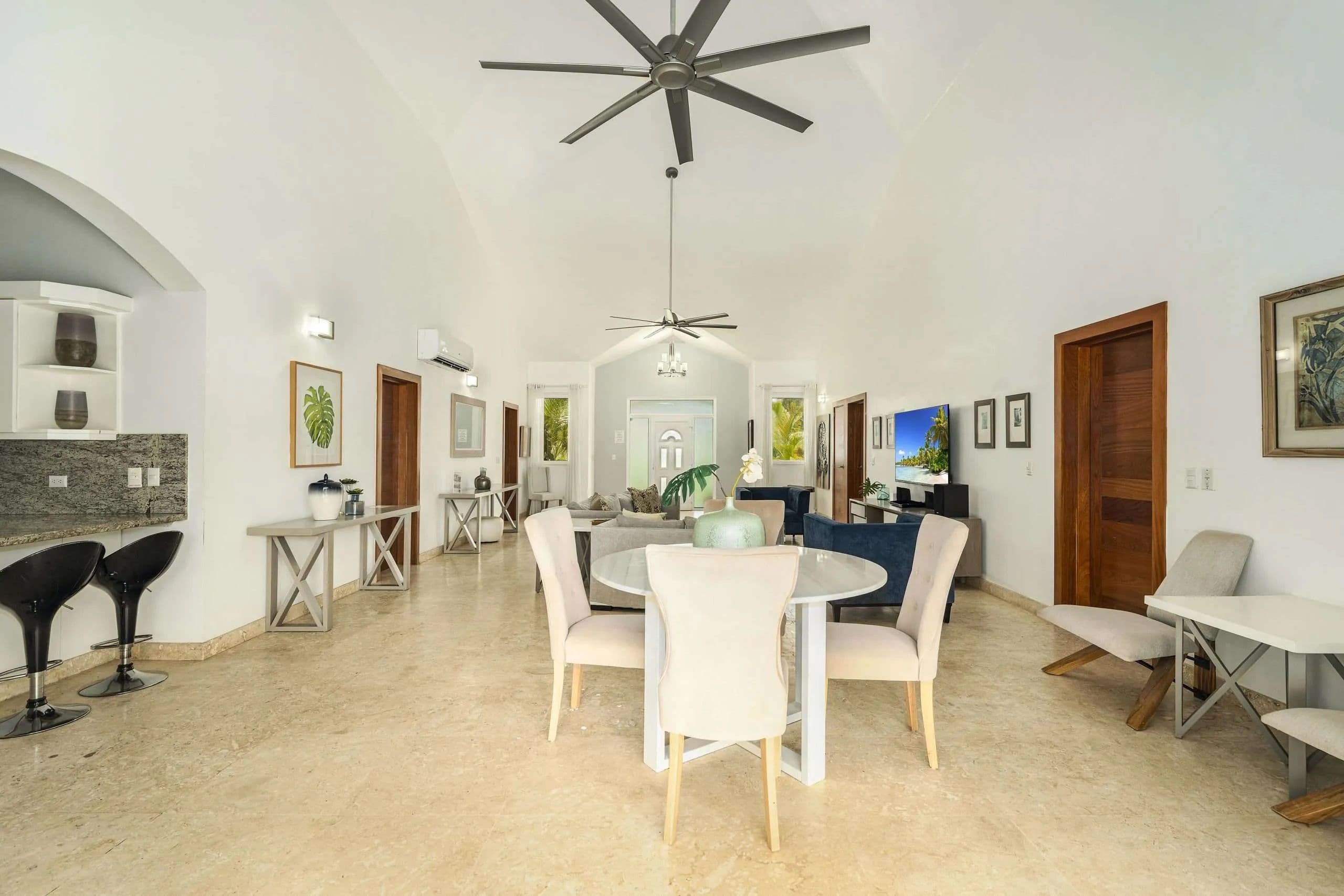 4-Bedroom Furnished Villa with Private Pool in Sosúa — Open living & dining area