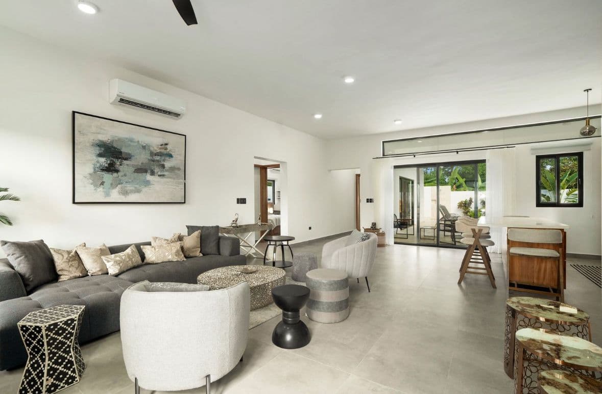 3-Bedroom Custom Villa with Private Pool at Kite Beach, Cabarete — Open living & dining area
