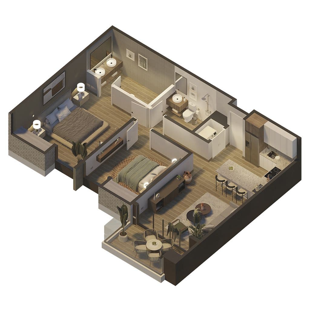 2-Bedroom Condo with Private Terrace at Green One, Playa Dorada — Floor plan