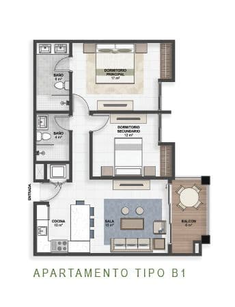 2-Bedroom Condo with Private Terrace at Green One, Playa Dorada — Floor plan