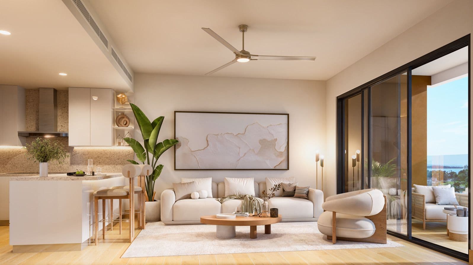 2-Bedroom Condo with Private Terrace at Green One, Playa Dorada — Living room