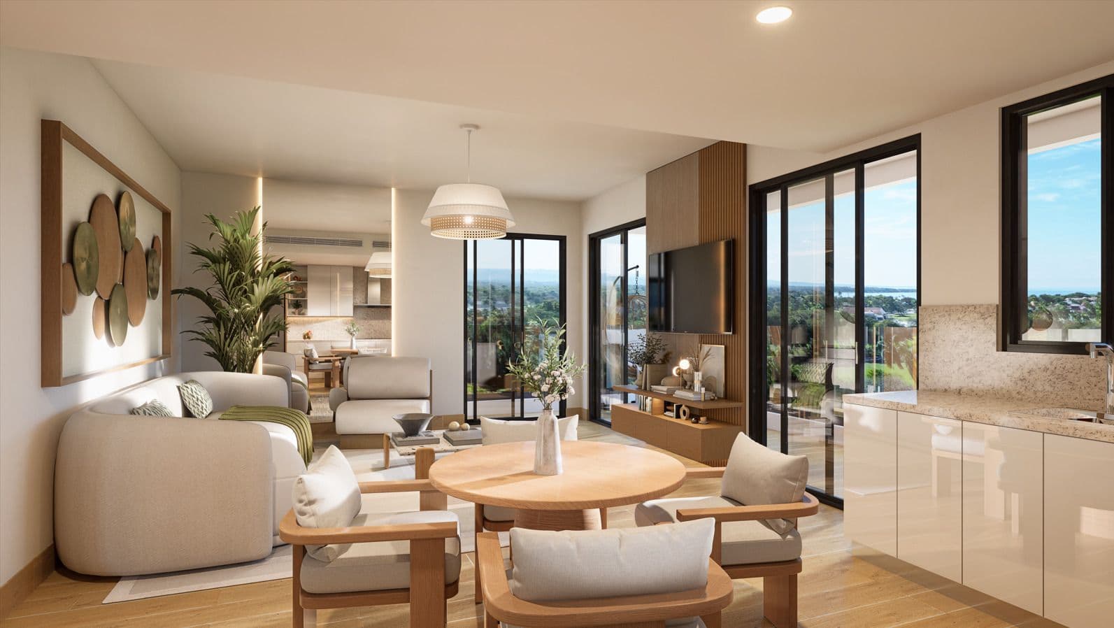 1-Bedroom Apartment with Golf View in Playa Dorada, Puerto Plata — Open living & dining area
