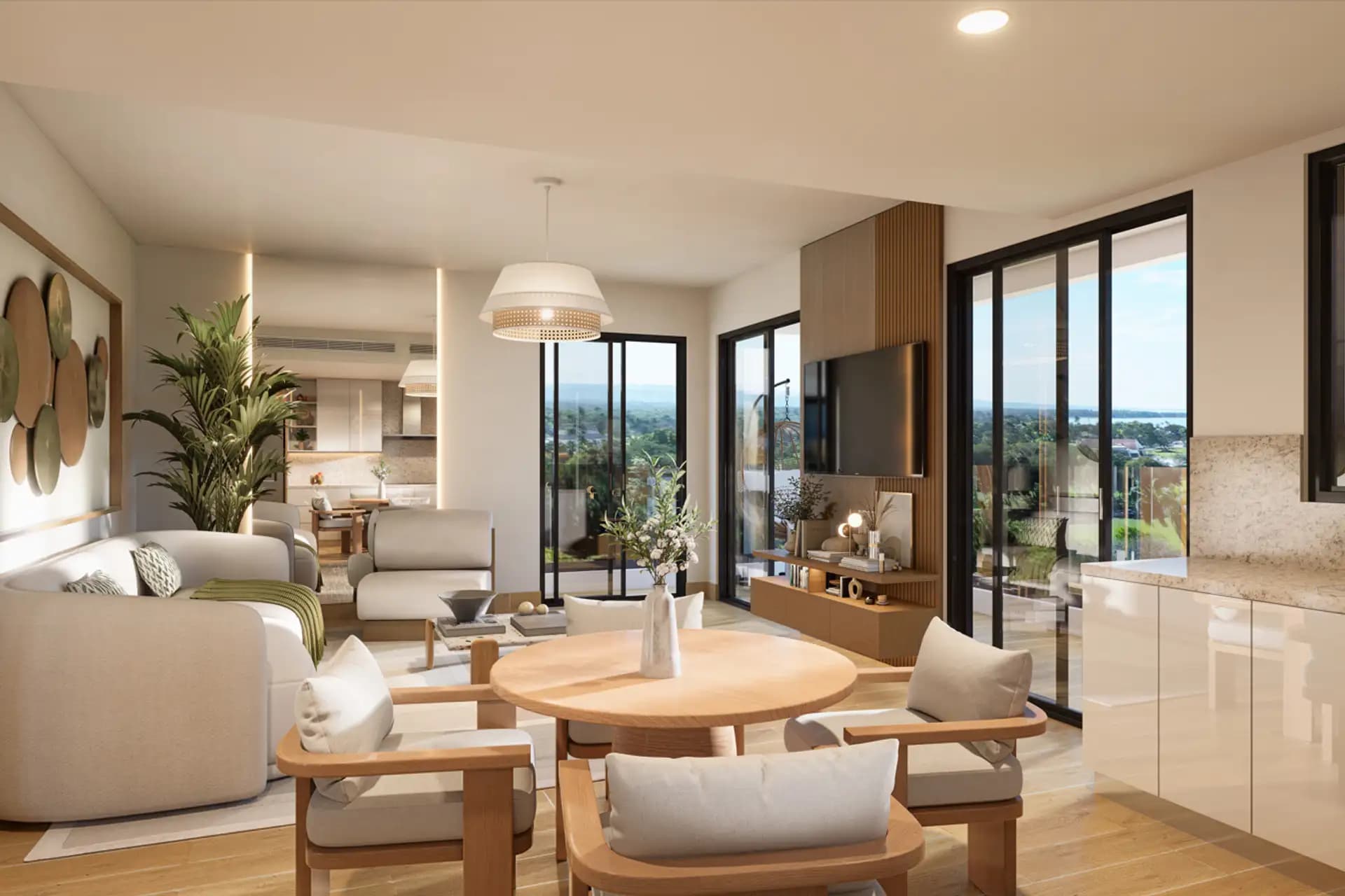 3-Bedroom Condo with Golf Course Views in Playa Dorada, Puerto Plata — Open living & dining area