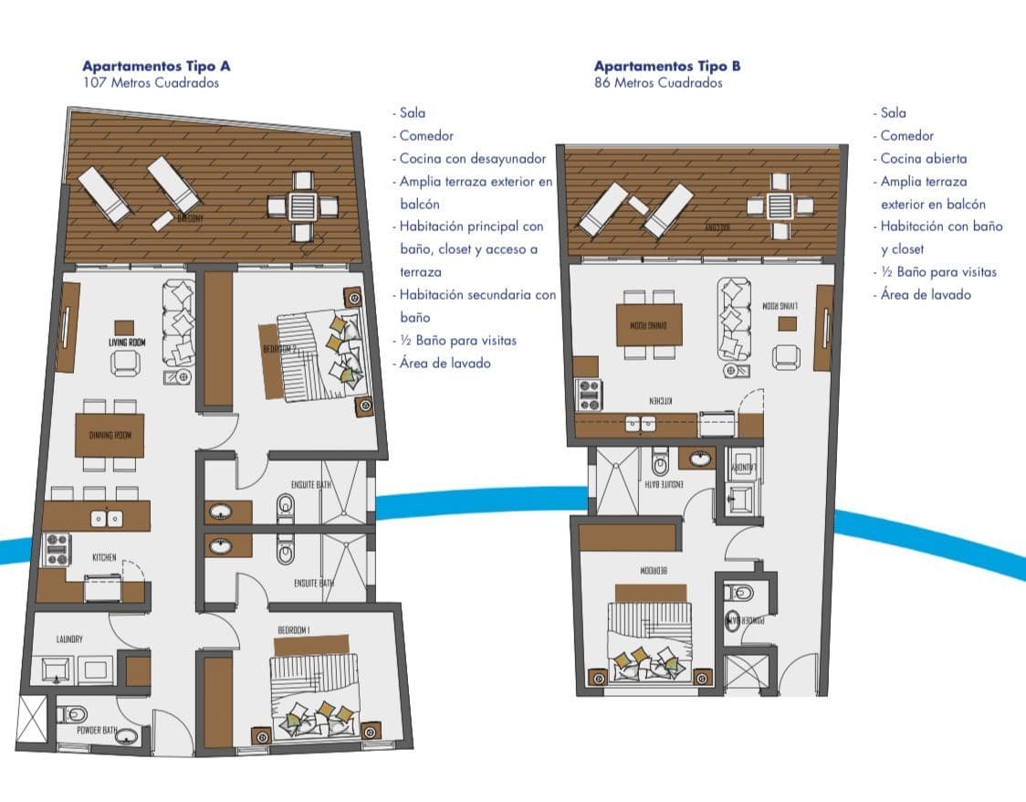 Квартира с 2 спальнями на первой линии у пляжа Encuentro, Cabarete — Floor plan