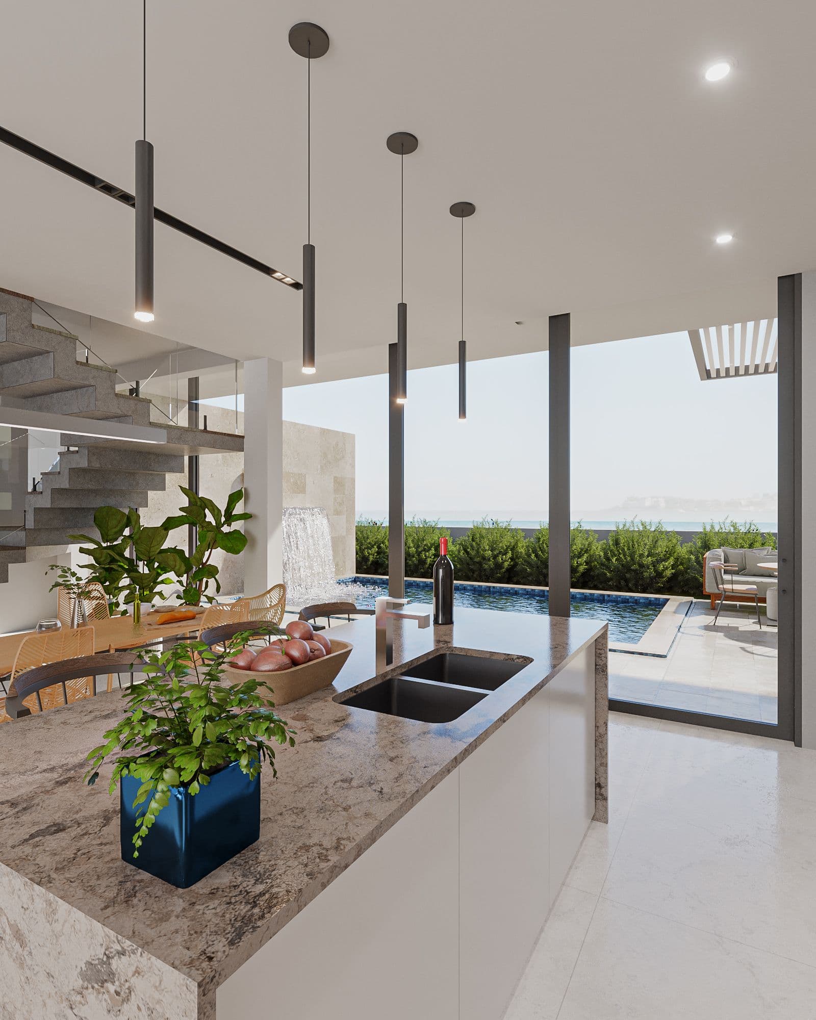 Villa 3 chambres en bord de plage avec vue sur l'océan à Cabarete Est — Open living & dining area