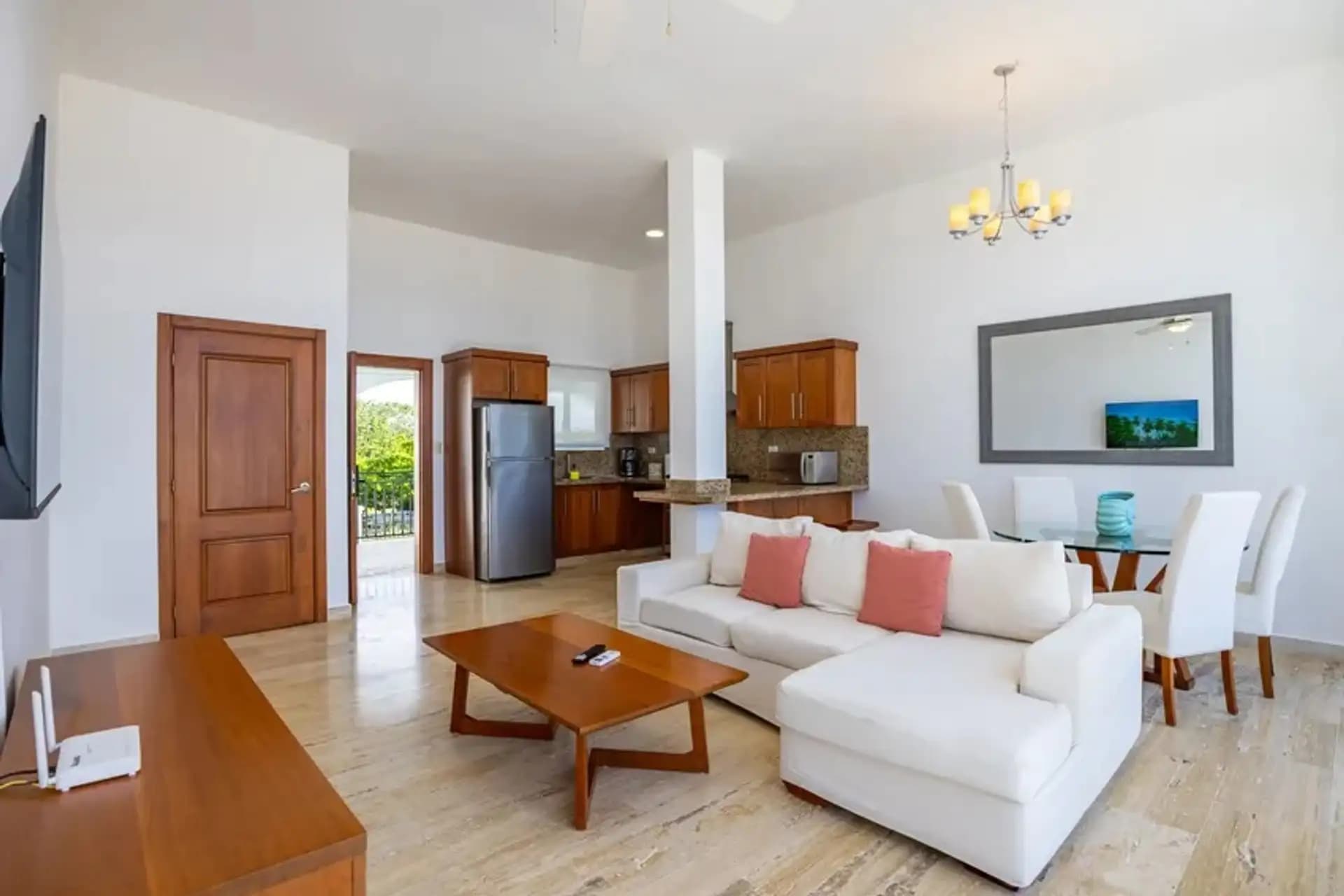 1-Bedroom Ocean View Apartment with 137 m² of Space in Sosúa — Open living & dining area