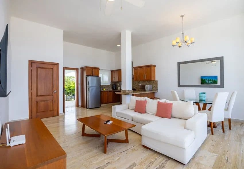 1-Bedroom Ocean View Apartment with 137 m² of Space in Sosúa — Open living & dining area