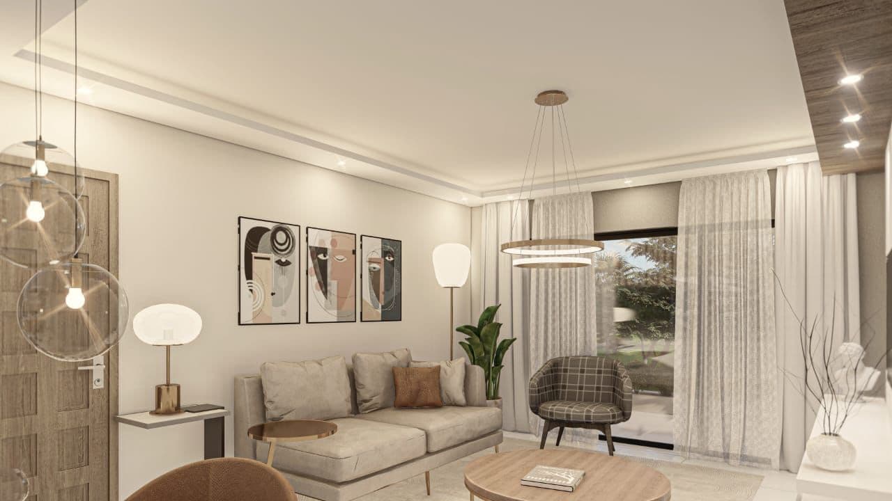 Wohnung mit 2 Schlafzimmern und Gemeinschaftspool zwischen Sosúa und Puerto Plata — Wohnzimmer
