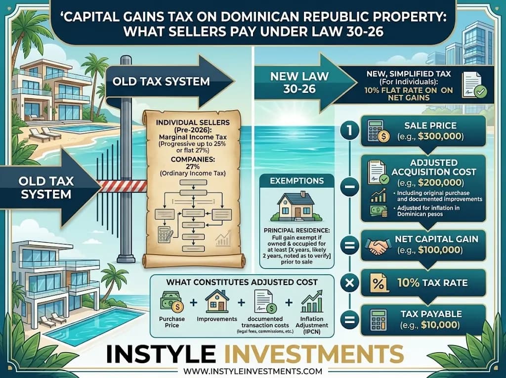 Capital Gains Tax on Dominican Republic Property: What Sellers Pay Under Law 30-26